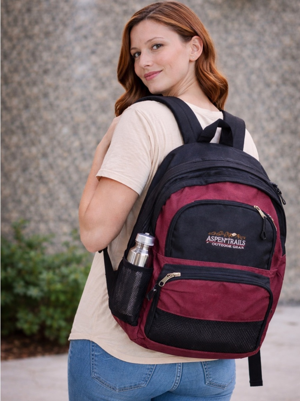Vintage Aspen Trails Backpack 90s Maroon Black Canvas School Travel Bag